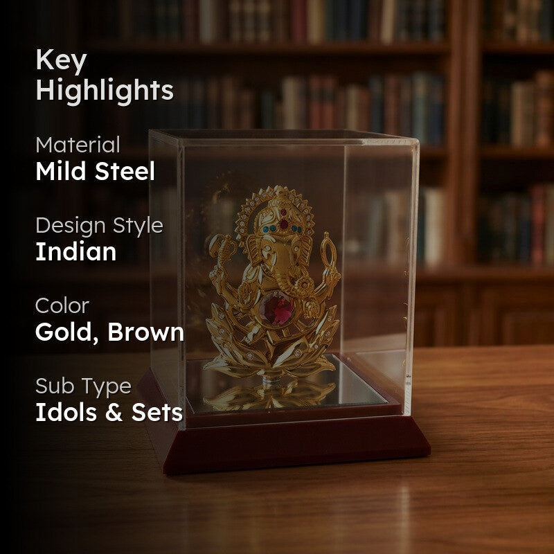 Golden Ganesha 24K Gold Plated Mild Steel Showpiece (Pink) media 2