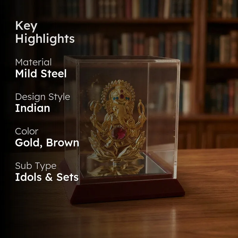 Golden Ganesha 24K Gold Plated Mild Steel Showpiece (Pink) media 2