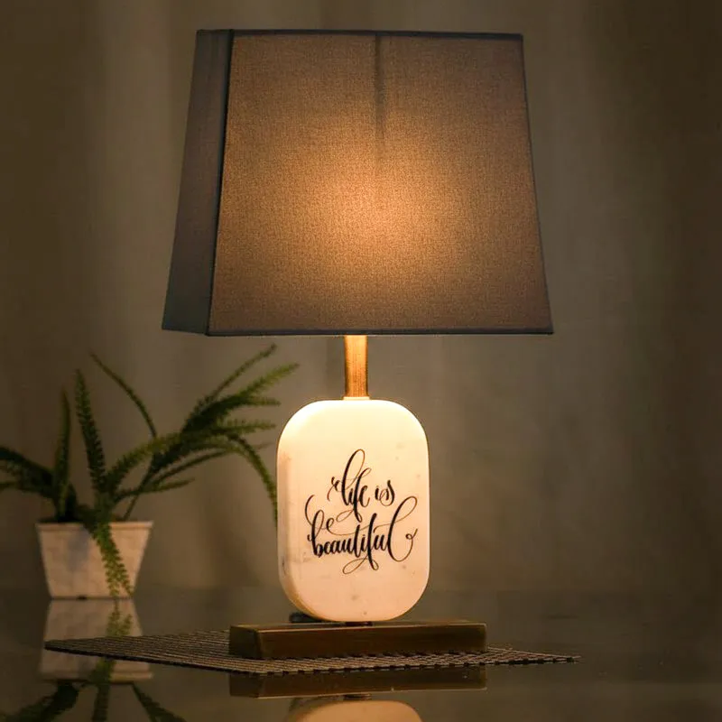 Life Light Printed Marble & Brass Base Fabric Table Lamp - Grey,White media 1