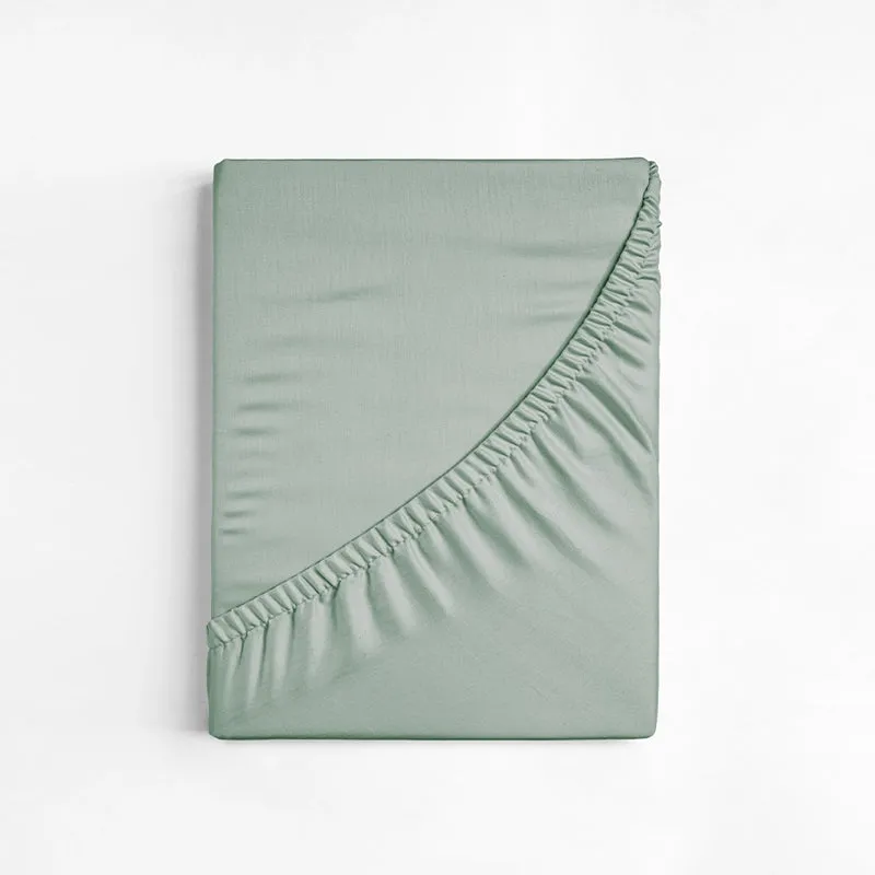 Maison Fitted Solid Cotton Bedsheet (Sage Green) - 400 TC media 11