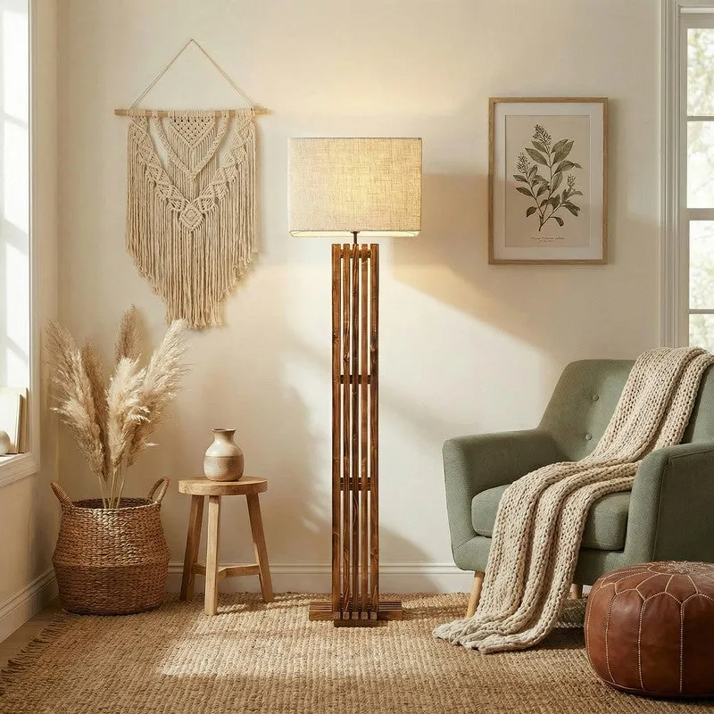 Coronis Wooden Floor Lamp with Fabric Shade media 1