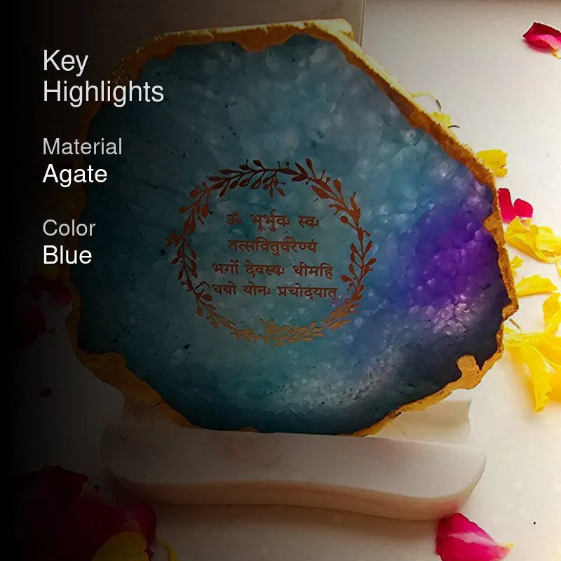 Festive Gayatri Mantra Tealight Candle Holder - Turquoise media 2