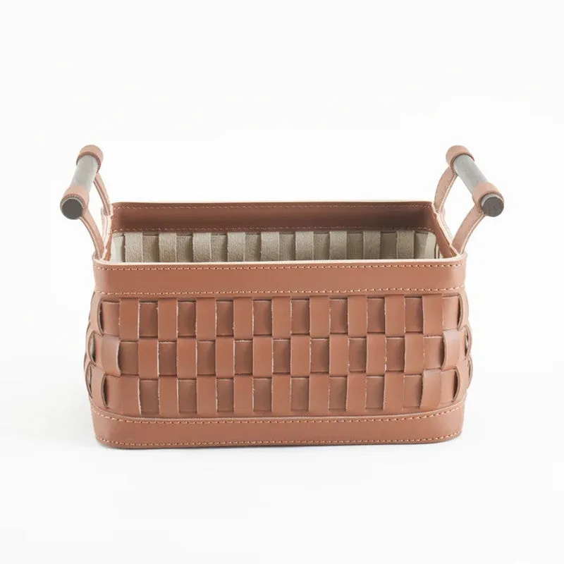 Elegra Faux Leather Storage Basket - Brown media 3