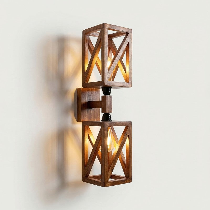 Twin StripeAxis Wooden Wall Lamp - Brown media 4