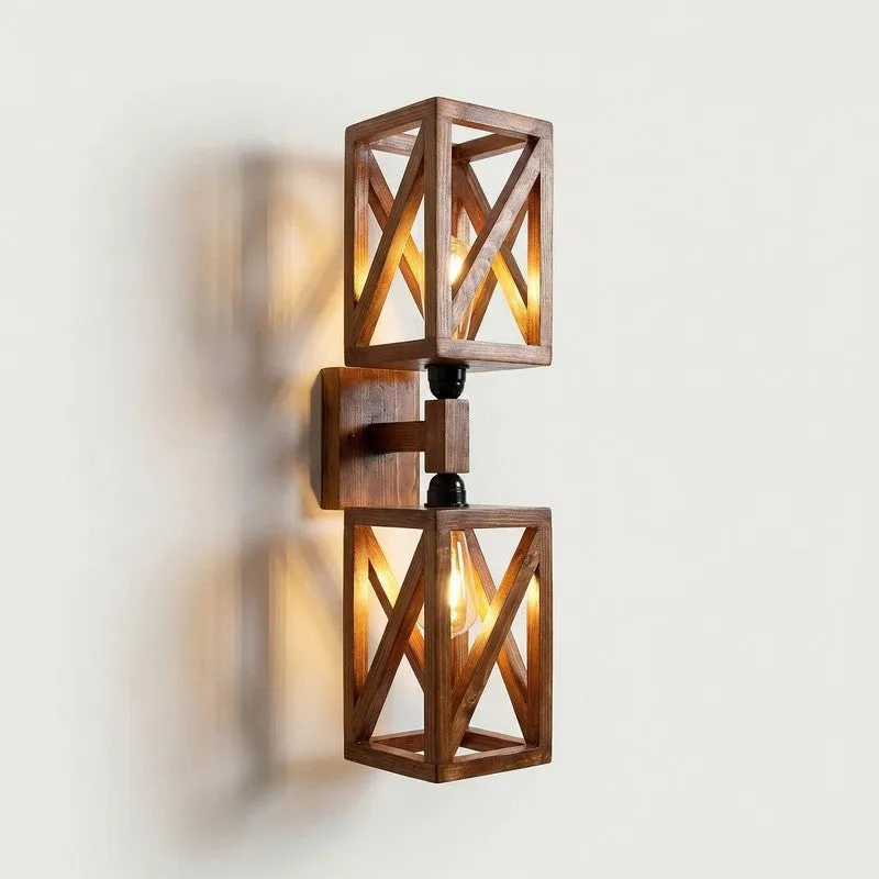 Twin StripeAxis Wooden Wall Lamp - Brown media 4