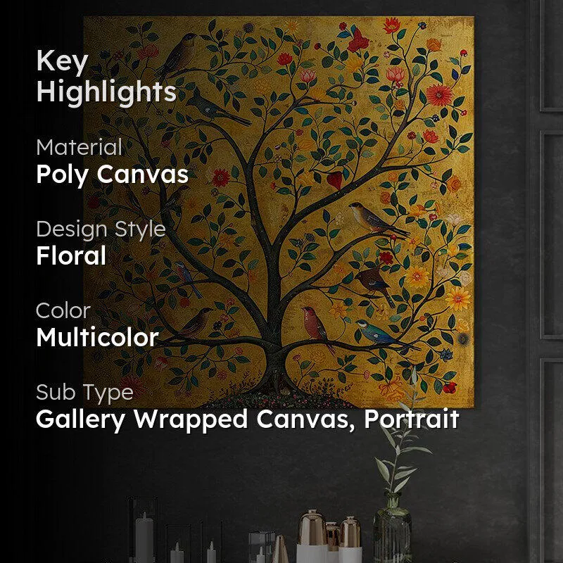 Avian Life on a Majestic Tree Wall Painting media 2