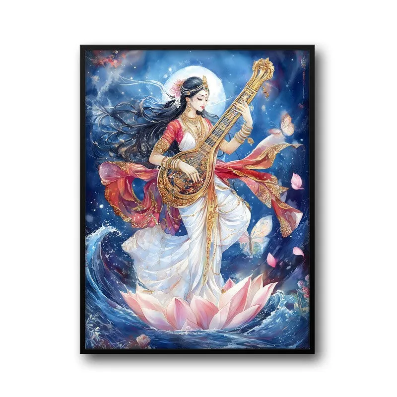 Meditating Govinda Spiritual Archival Paper Wall Painting With Frame - Black media 5