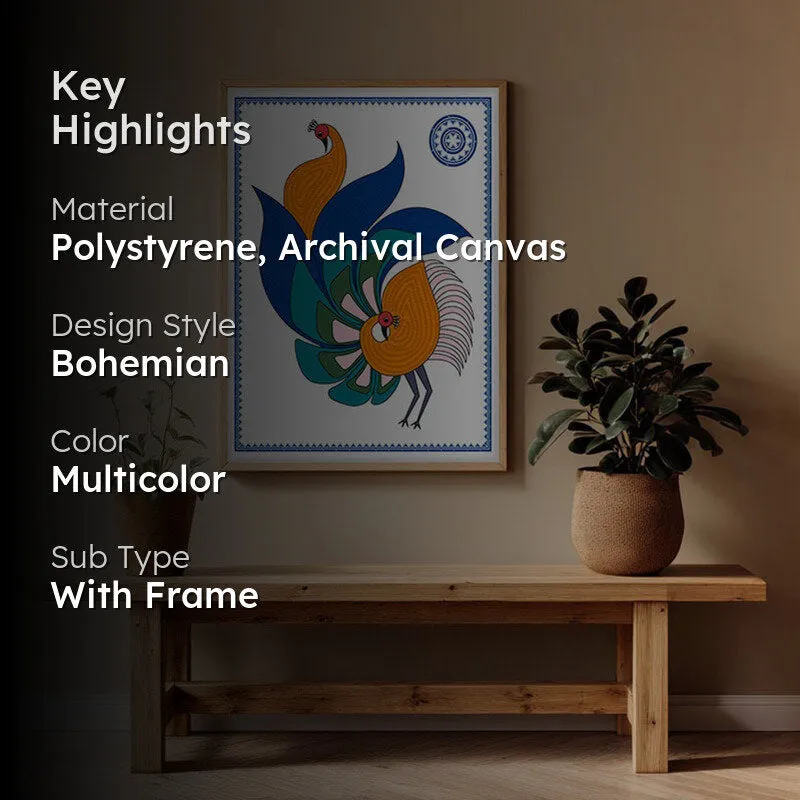 Mayurika Framed Madhubhani Canvas Archival Canvas Wall Painting - Natural Brown Frame media 2