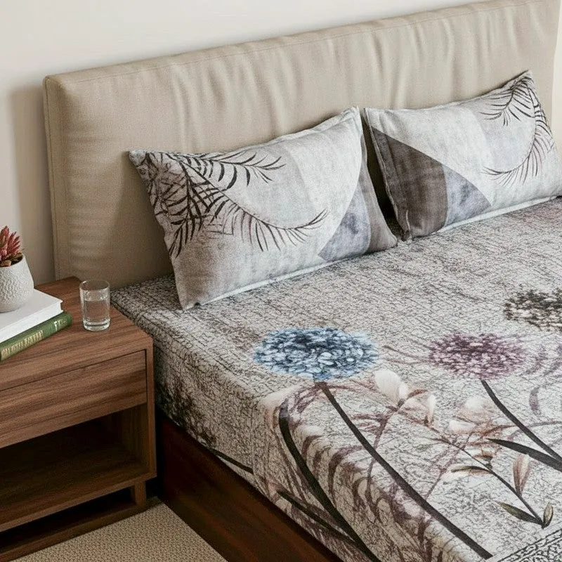 Hayat Floral Cotton Bedsheet (Grey) - 200 TC media 3
