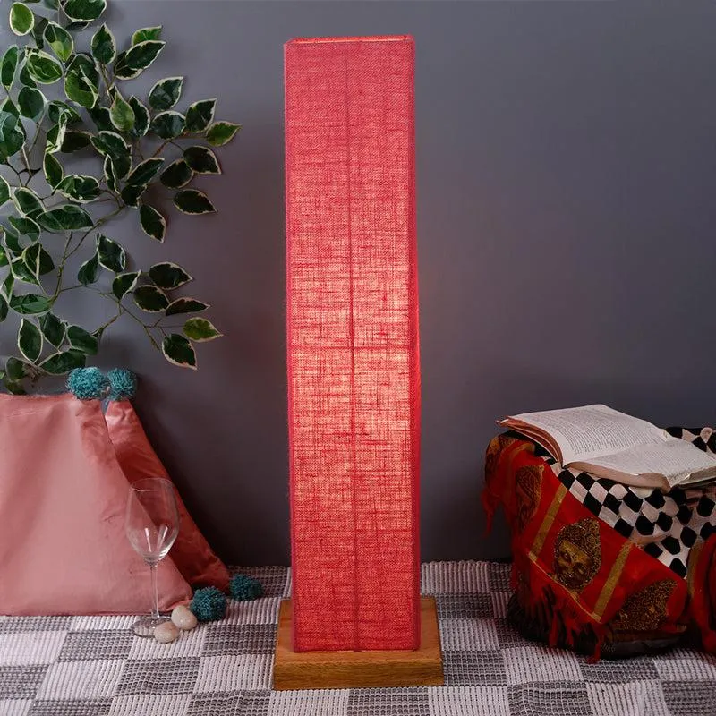 Ruya Wooden Tower Floor Lamp With Jute Shade - Pink media 1