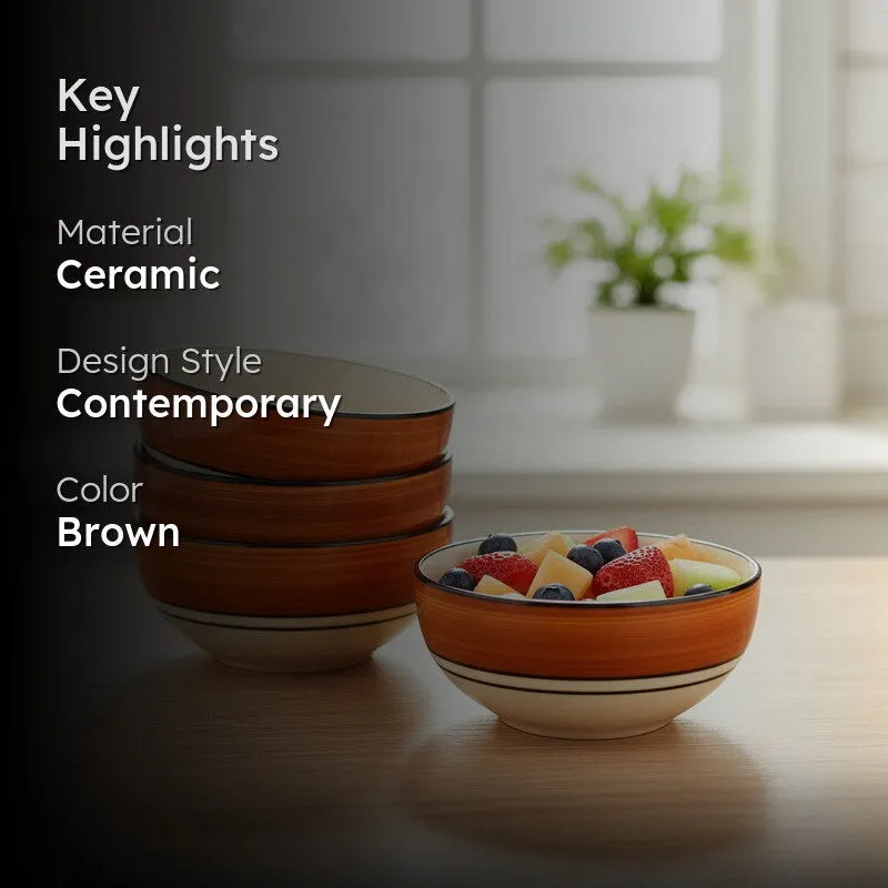 Savora Ceramic Snack Bowls (Brown, 180 mL Each) - Set Of Four media 2