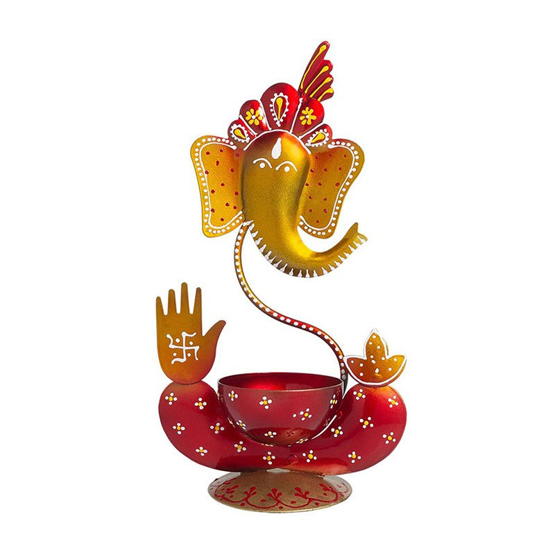 Vigneshwara Handpainted Tea Light Candle Holder - Red media 2