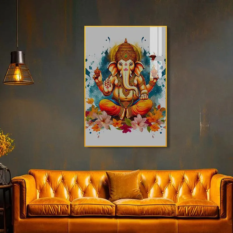 Cosmic Ganesha Spiritual Canvas Wall Art With Frame - Gold media 1