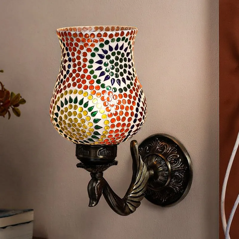 Elva Retro Mosaic Glass & Metal Wall Lamp media 1