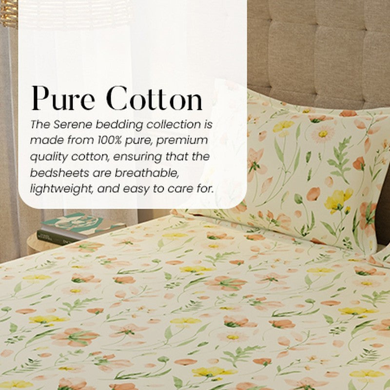 Urban Space Meadows Buttercream Cotton Bedsheet - 200 TC media 10