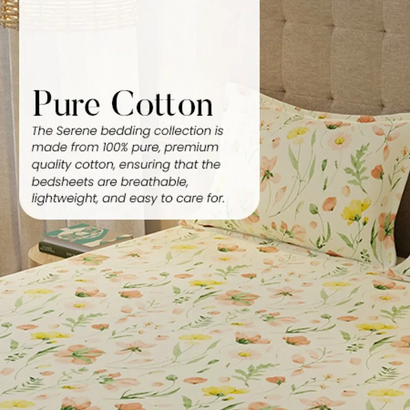 Urban Space Meadows Buttercream Cotton Bedsheet - 200 TC media 10