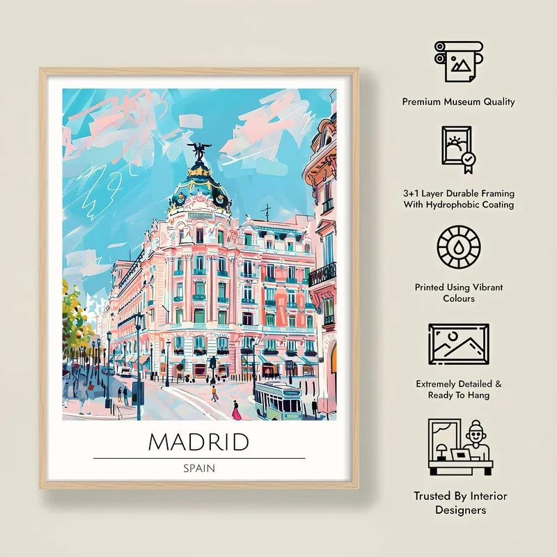 Vintage Madrid Framed Canvas Archival Canvas Wall Painting - Natural Brown Frame media 8