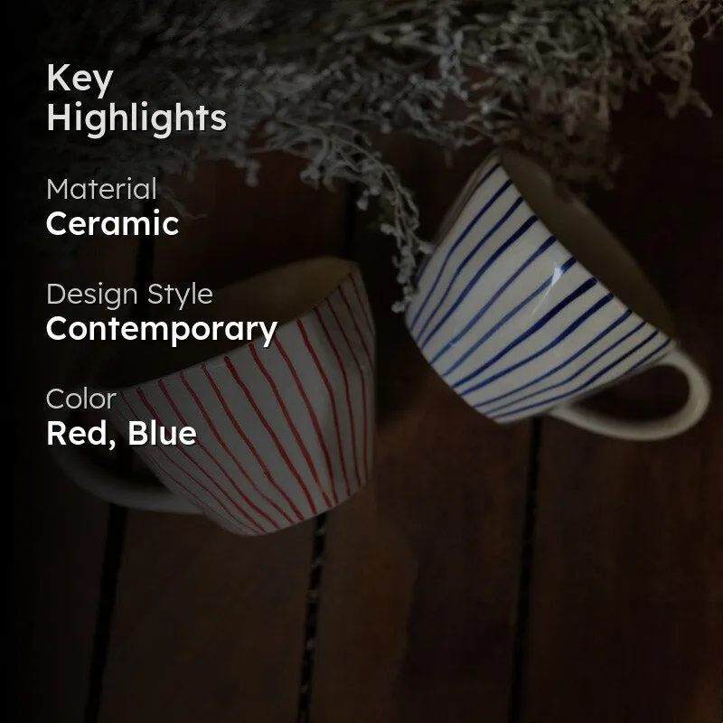 Fabel Ceramic Tea Cup (220 mL Each)/Red,Blue)- Set of Two media 2