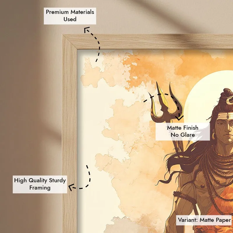 Lord Shiva Tranquility Archival Paper Wall Painting With Brown Frame media 6