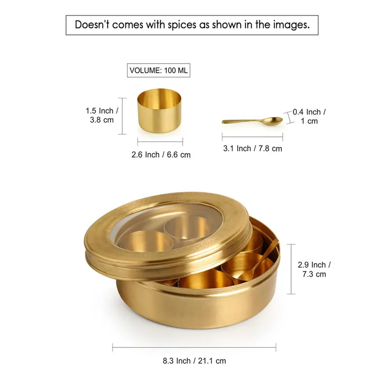 Spice Bloom Hand-Etched Brass Masala Box - 100 mL Each media 8