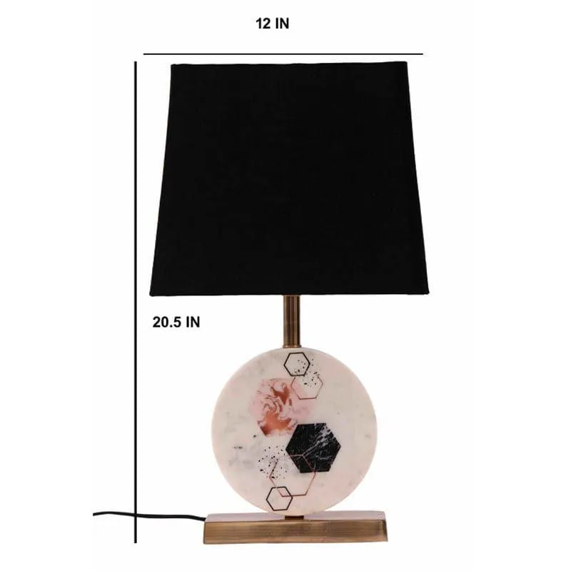 Hexa Marble & Brass Base Fabric Table Lamp - Black,White media 5