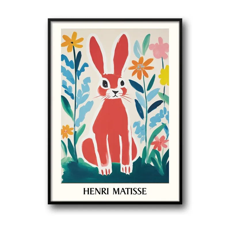 Red Rabbit Inspired by Henri Matisse Archival Canvas Wall Art - Black Frame media 5