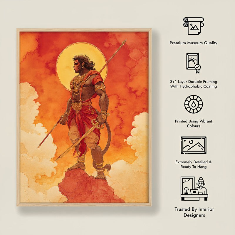 Divine Strength Sri Hanuman II Archival Paper Wall Art - Natural Brown Frame media 8