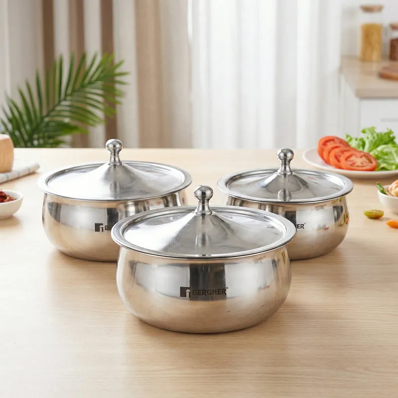 Bergner Stainless Steel Casserole With Lid (650,1000 & 1500)mL media 1