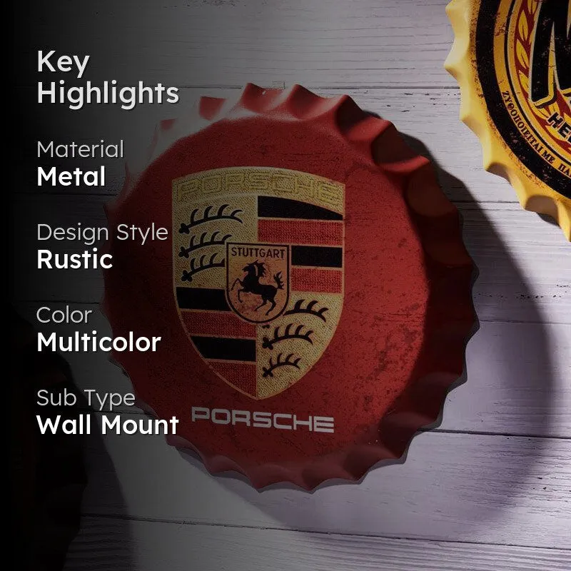 Porsche Bottle Cap Metal Wall Accent media 2