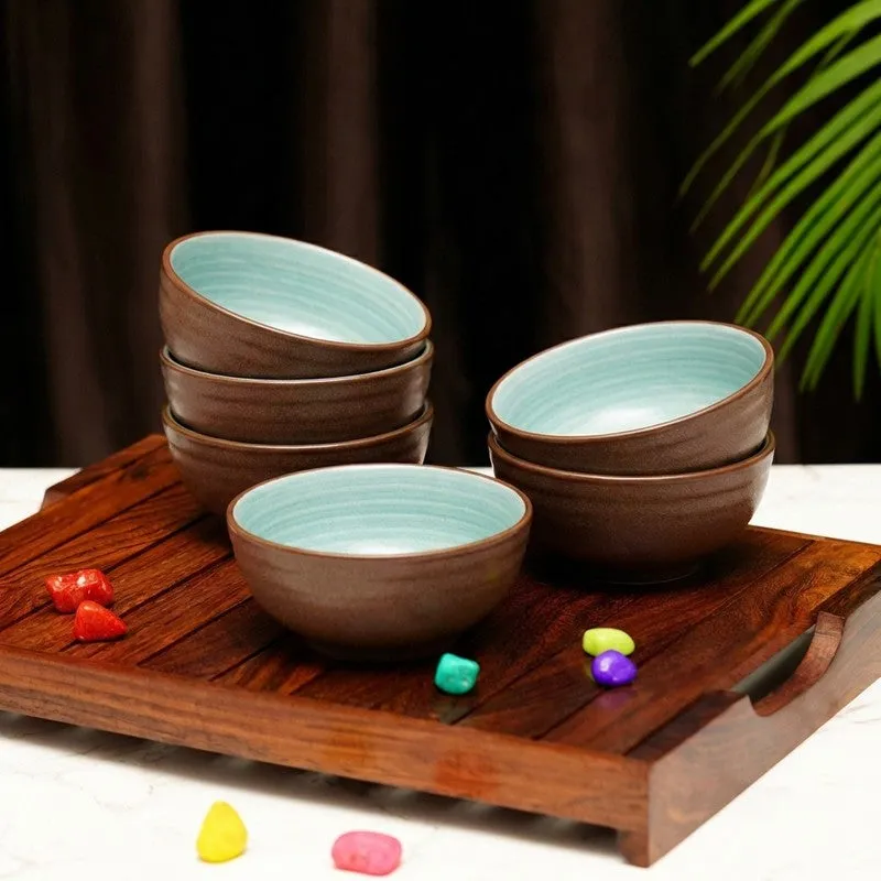 Bowluxe Ceramic Snack Bowls (Green, 180 mL Each) - Set Of Six media 1