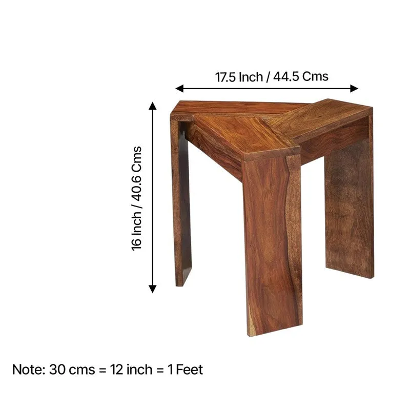 Brown side table shown with its width and height measurements