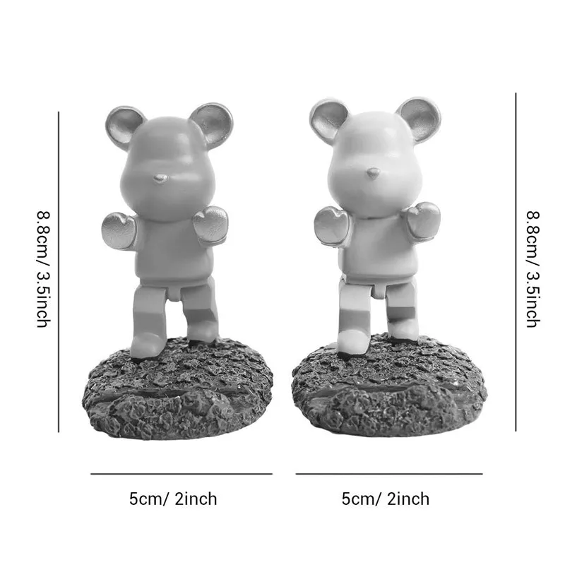 Teddy Duo Resin Showpiece (Grey & Orange) - Set Of Two media 6