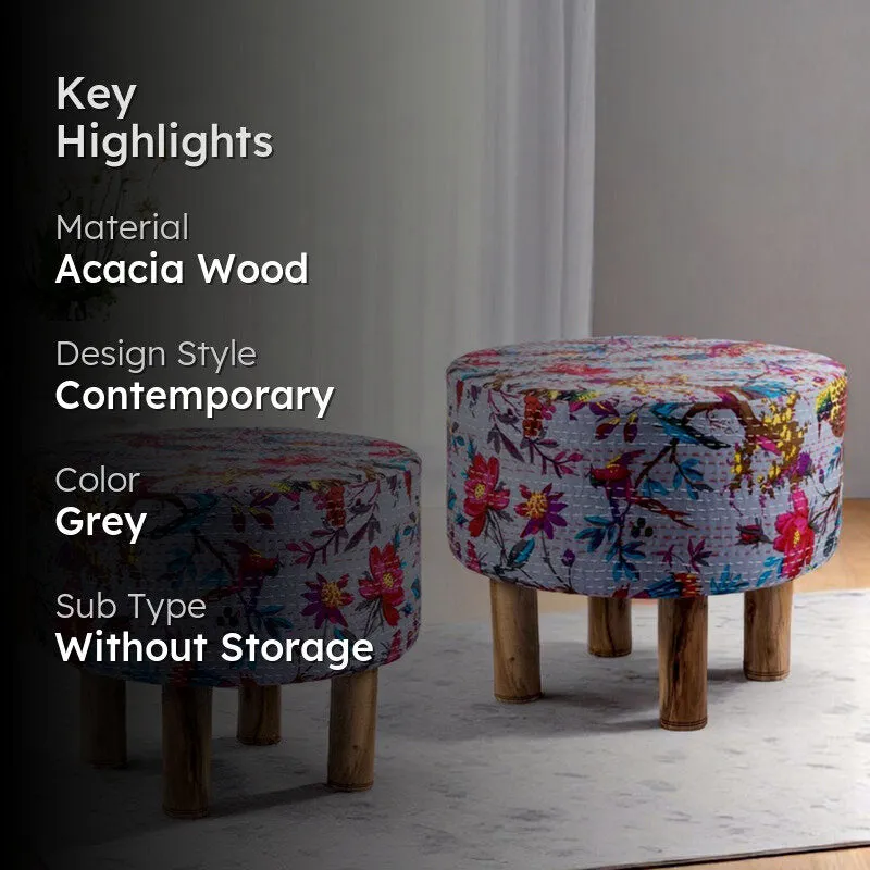 Kverix Acacia Wooden Ottomans (Grey) - Set Of Two media 2