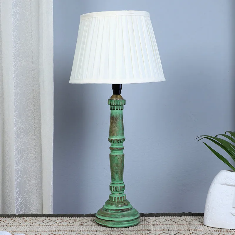 Gujo Twist Pleated Mango Wood Table Lamp - White,Green media 2