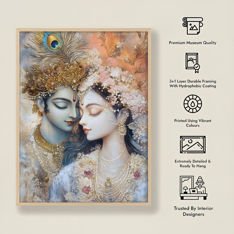 Radha Govindam Spiritual Archival Paper Archival Paper Wall Painting - Natural Brown Frame media 8