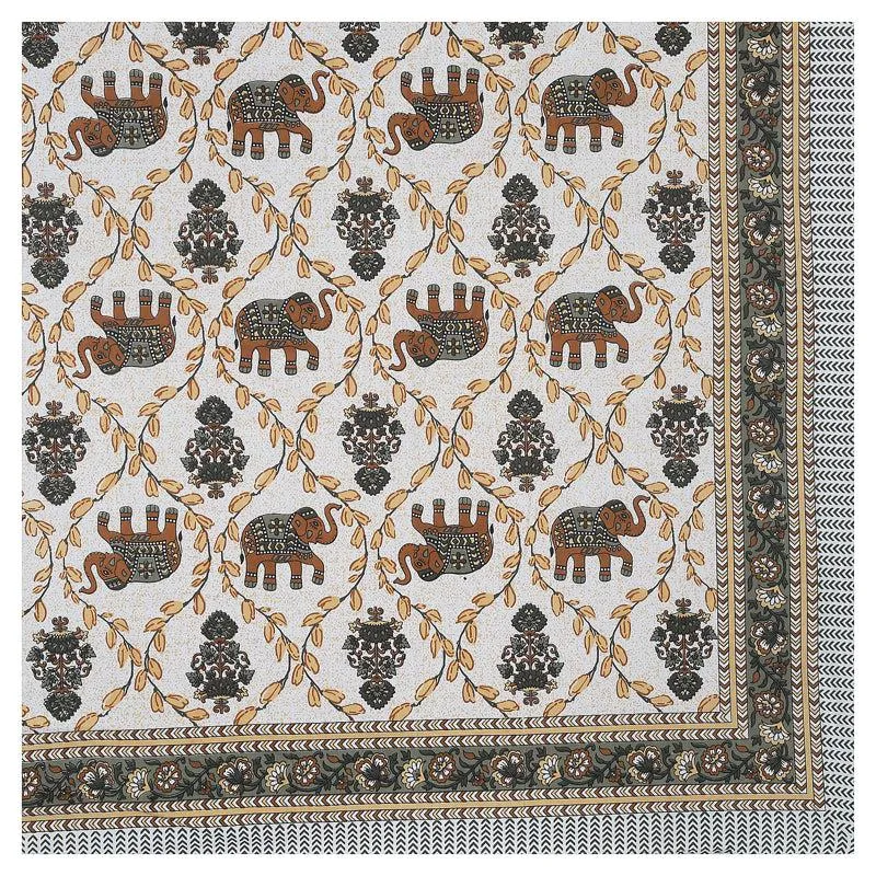 Tejas Ethnic Cotton Bedsheet (Green,Brown) - 180 TC media 6