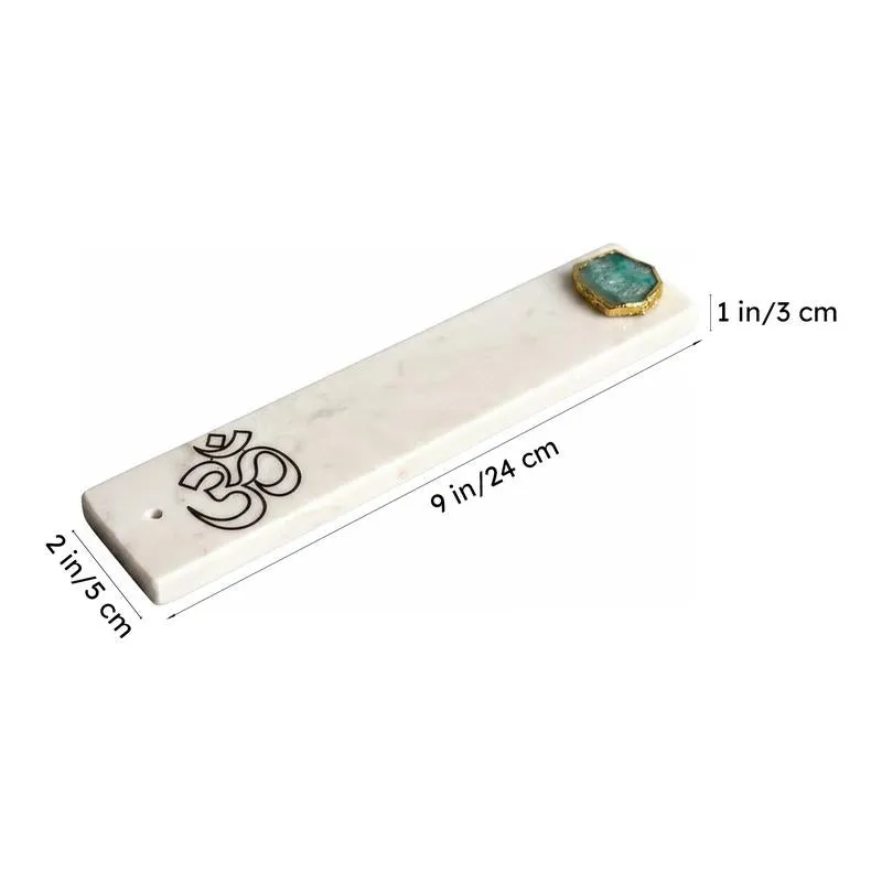 Om Marble Incense Holder With Agate Plating - Green media 6