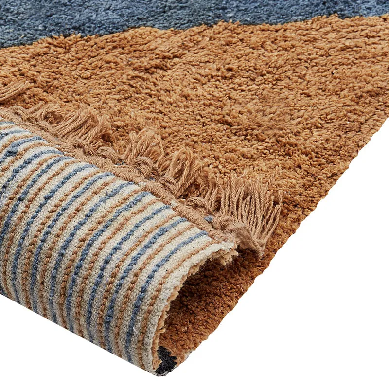 Plush Stripe Tufted Cotton Area Rug - Blue, Brown media 5