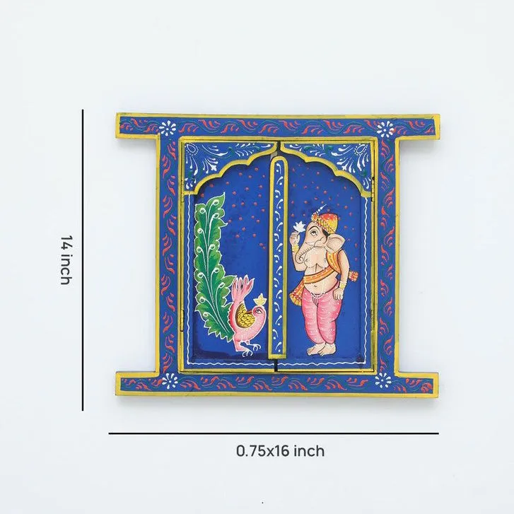 Ganesha Peacock Jharokha Wooden Wall Accents media 8