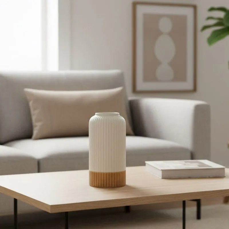 Ivory Ribbed Ceramic Vase media 4