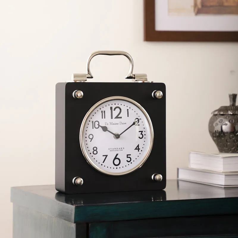 Suitcase Table Clock - Black & Silver media 1