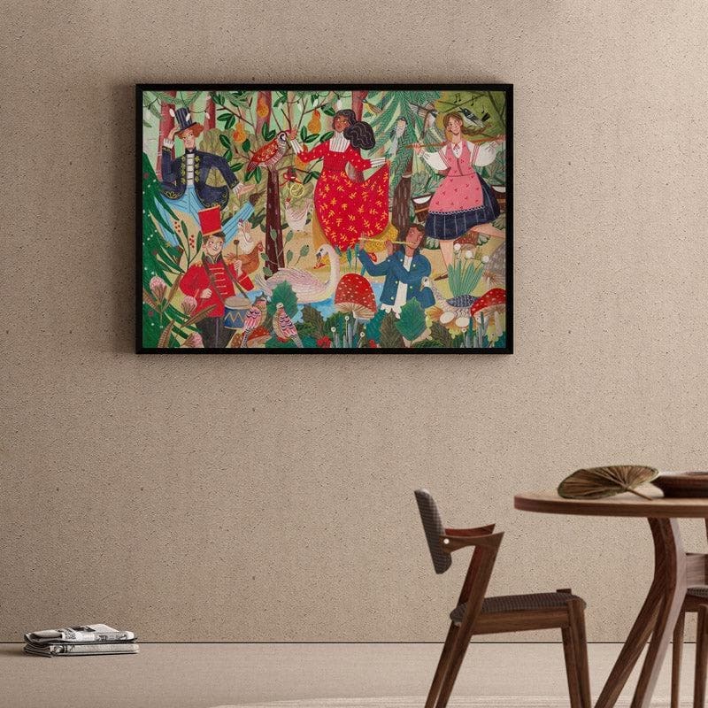 12 days of Christmas Canvas Wall Painting - Black frame