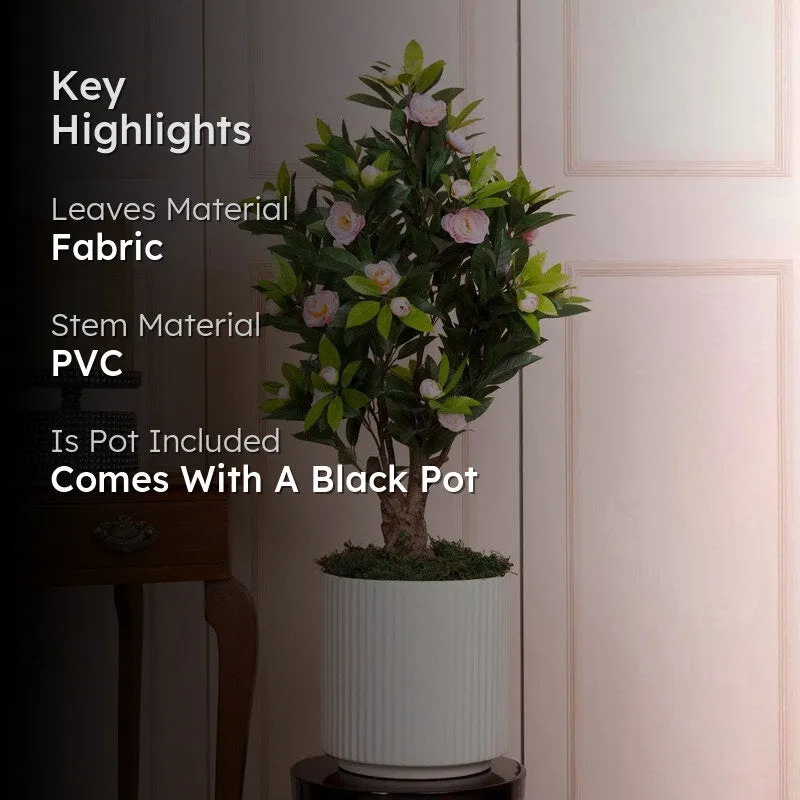 Artificial Pink Camelia Rose Plant With Black Fiber Pot - 2.6 Feet media 2