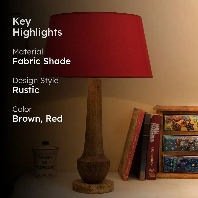 Classic Cubist Fabric Table Lamp With Drum Shade - Brown,Red media 2