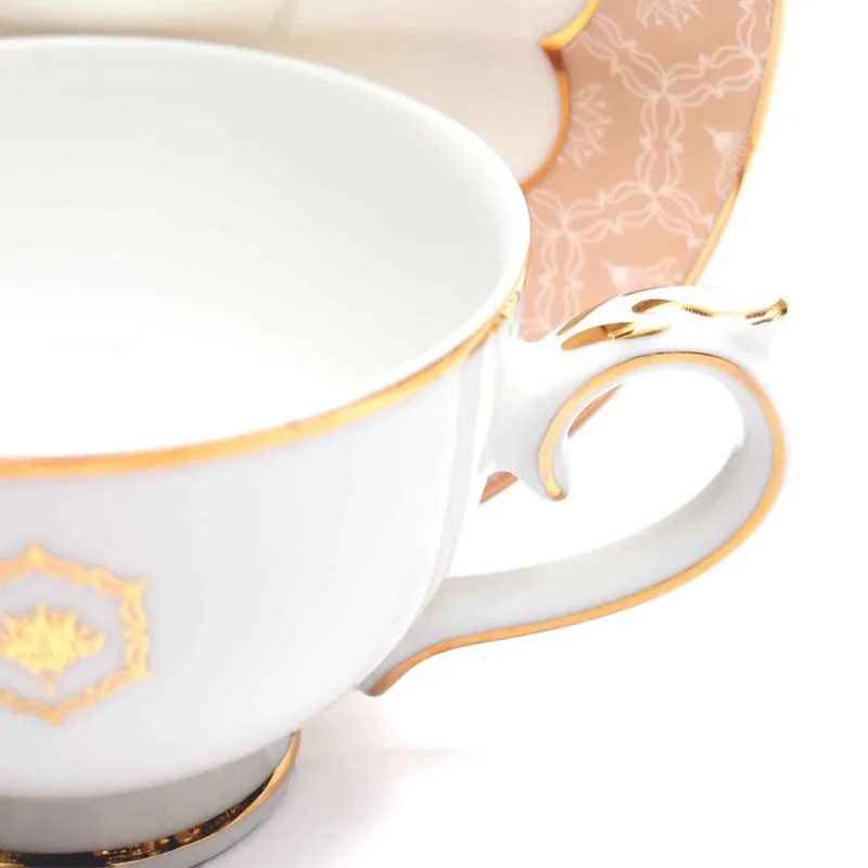 Gilded Legacy 24k Gold Brushed Porcelain Tea Set With Tea Pot (Peach) - Seventeen Piece Set media 6