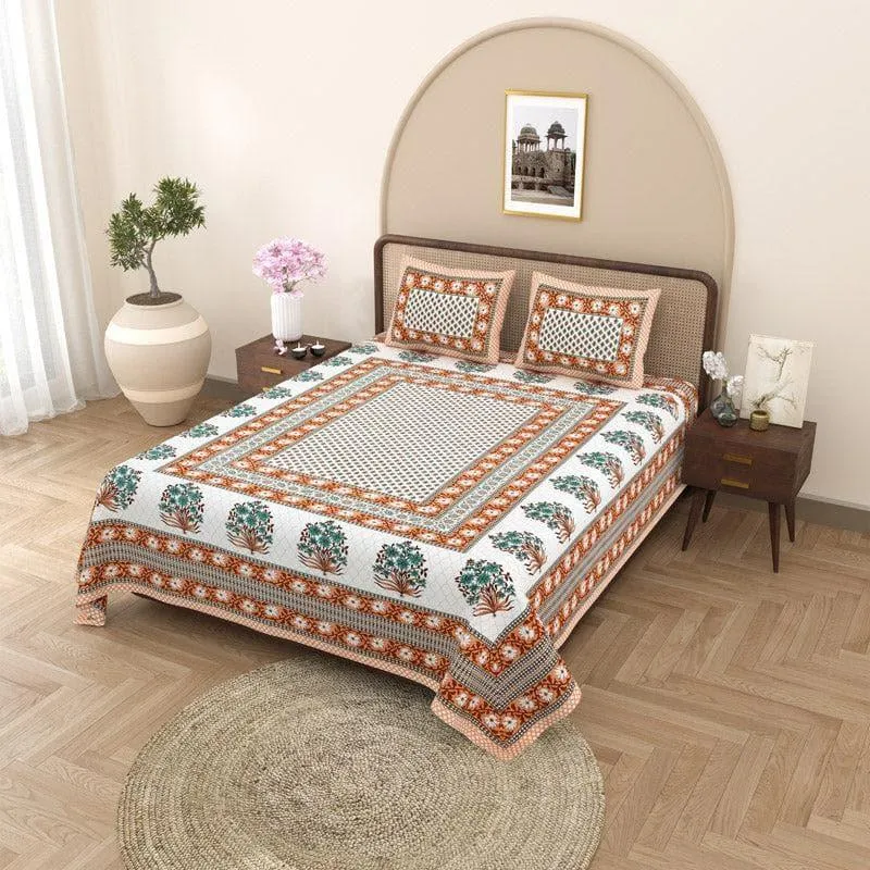 Prerna Ethnic Printed Cotton Bedsheet (Orange) - 140 TC media 3