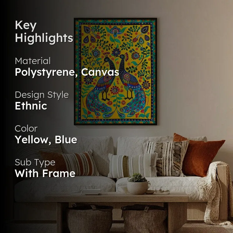 Colorful Peacock Folk Art Canvas Wall Painting With Black Frame media 2