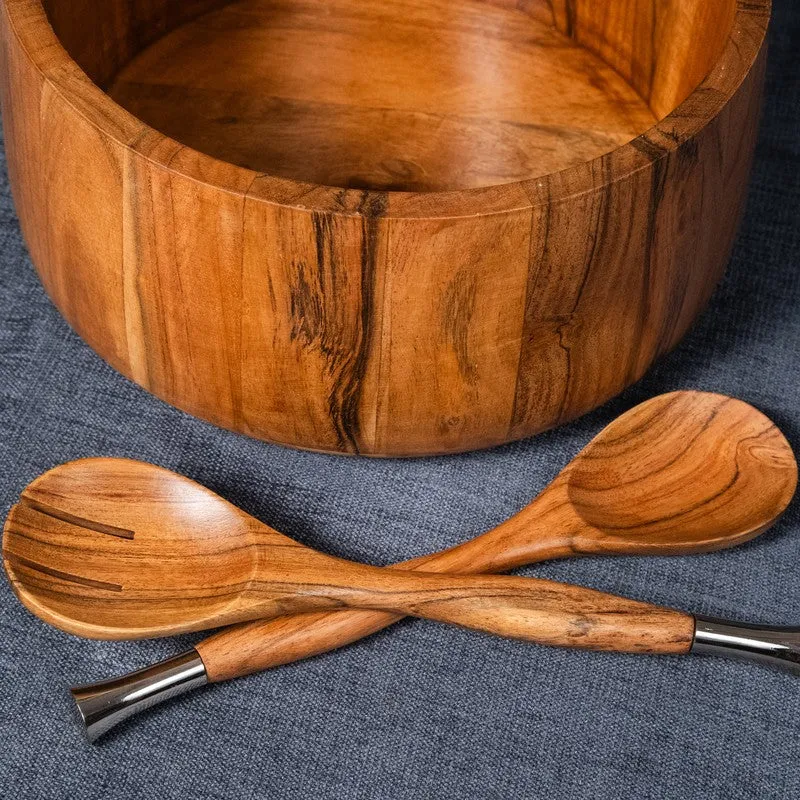 Aurelia Wood Salad Bowl with Serving Spoons (2750 Ml) - Three Piece Set media 7