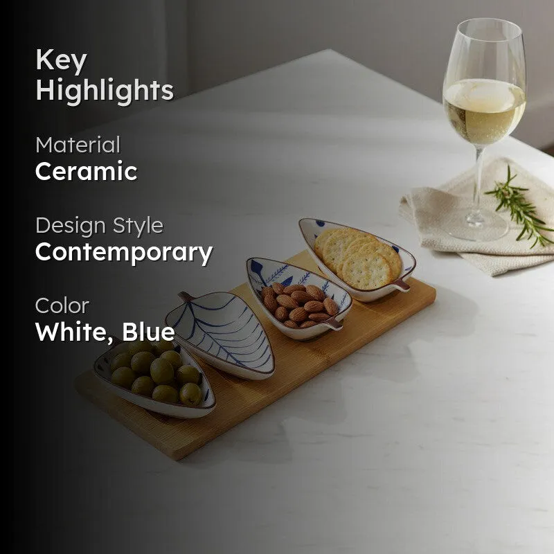 Rioware Ripple Edge Ceramic Platter (White,Blue) - Set of Four media 2