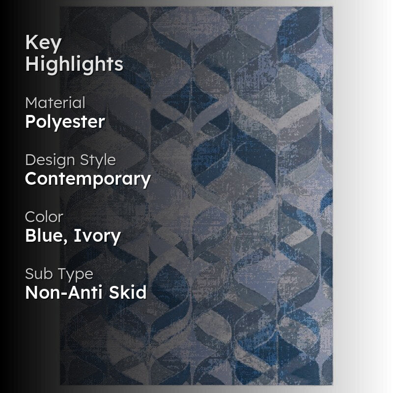 Amandil Abstract Polyester Anti-Skid Carpet - Blue media 2